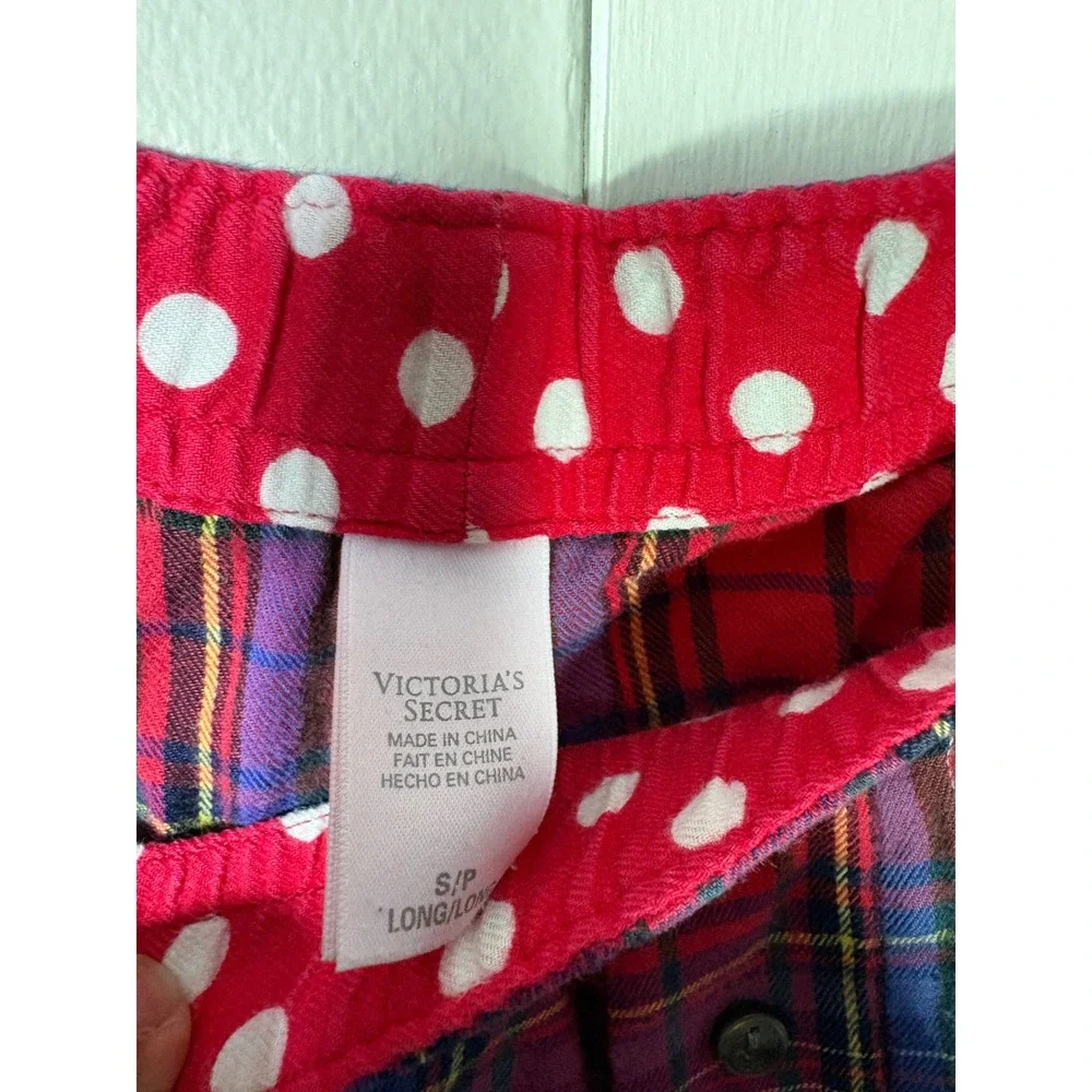 Victorias Secret Pajama Set Red Plaid Long Sleeve Button Down Pants Small Long